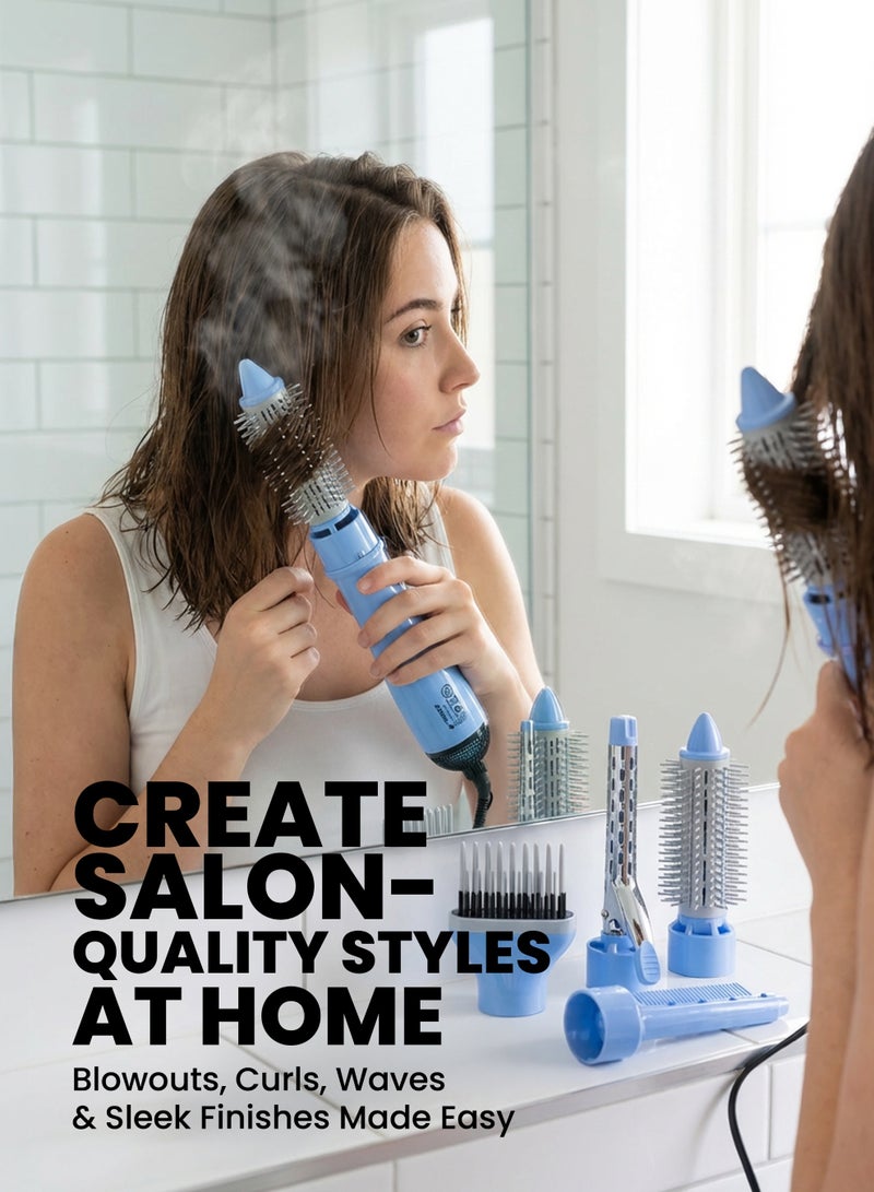TEAM 7‑in‑1 Hair Dryer Set TM‑983, 800W Hot Air Brush Styler with 7 Attachments – 1 Speed, 3 Heat Settings, Safety Cut‑Off – Hair Dryer, Volumizer, Curler,  Straightener, Comb – AC220‑240V 50‑60Hz - Image 2